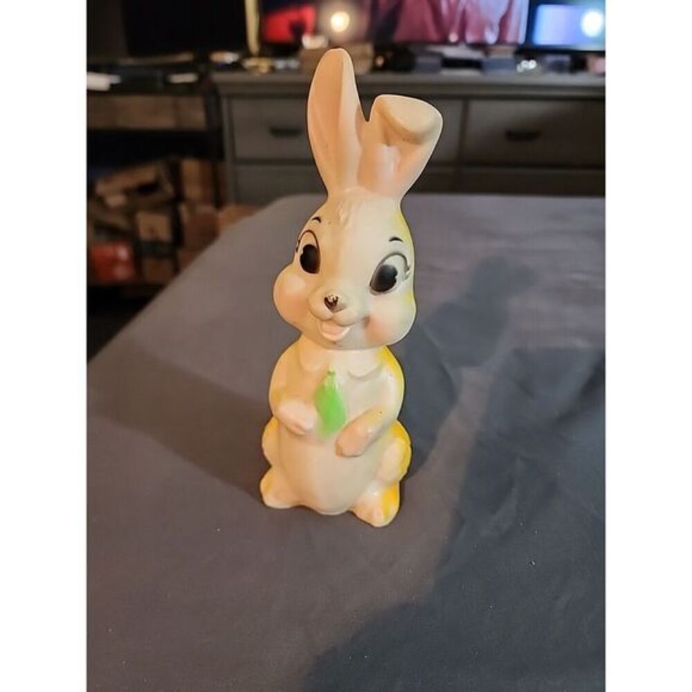 Vintage Easter Bunny Rabbit Squeakie Squeak Toy Basket Gift Rubber Pastel 7" Old